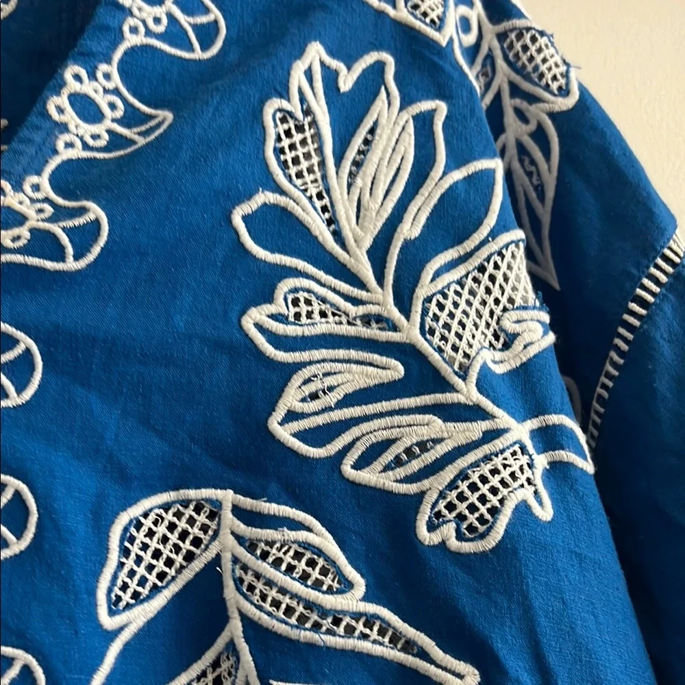 NWT Johnny Was Barbara Mini Dress Size Medium Royal Blue with White Embroidery - Picture 9 of 17